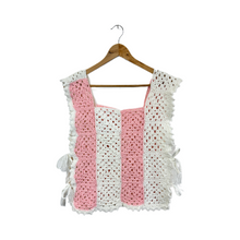 Load image into Gallery viewer, Up-cycled Pink and White Granny Square Vest with Side Ties | Small-Large