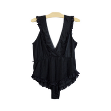 Load image into Gallery viewer, Vintage 1980s Black Lace Ruffled Body Suit