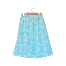 Load image into Gallery viewer, Vintage 1980s Bright Blue Satin Geometric Print Maxi Skirt
