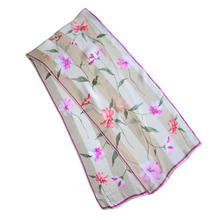 Load image into Gallery viewer, Vintage Beige, Pink and Red Floral Silk Scarf