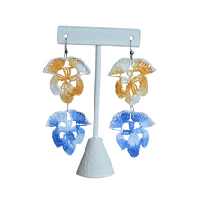 Load image into Gallery viewer, Up-cycled Blue and Yellow Crocheted Floral Dangle Earrings