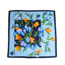 Load image into Gallery viewer, Vintage Blue and Yellow Tulip Square Scarf
