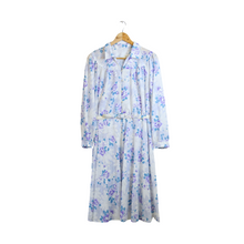 Load image into Gallery viewer, Blue Purple and White Floral Belted Shirtdress | 1970s | L