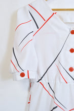 Load image into Gallery viewer, White Poplin Dress with Red and Black Geometric Print | 1980s | Small-Medium