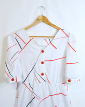 Load image into Gallery viewer, White Poplin Dress with Red and Black Geometric Print | 1980s | Small-Medium