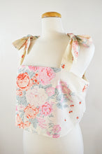 Load image into Gallery viewer, Up-cycled Pink and Red Roses Bow Shoulder Cropped Tank | Extra-Large | Prototype