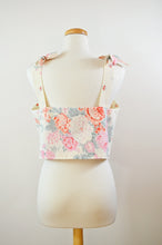Load image into Gallery viewer, Up-cycled Pink and Red Roses Bow Shoulder Cropped Tank | Extra-Large | Prototype