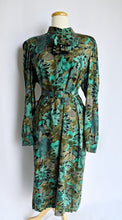 Load image into Gallery viewer, Shades of Green Dress with Faux Scarf Collar | L-XL