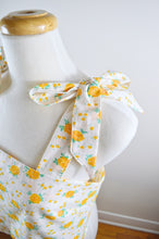 Load image into Gallery viewer, Up-cycled Little Yellow Roses Bow Shoulder Cropped Tank | Medium