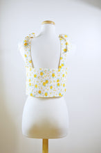 Load image into Gallery viewer, Up-cycled Little Yellow Roses Bow Shoulder Cropped Tank | Medium