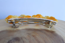 Load image into Gallery viewer, Up-cycled Yellow Floral Doily Hair Clip with Pearl Bead Inlay