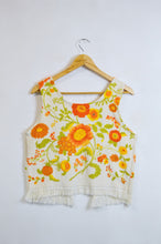 Load image into Gallery viewer, Up-cycled Vintage Orange and Yellow Floral Terry Towel Vest | Small-Medium