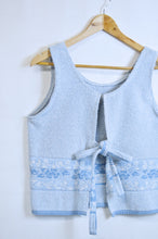 Load image into Gallery viewer, Up-cycled Hand-crafted Vintage Blue Floral Terry Towel Tie-front Vest | Small-Medium