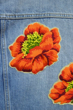 Load image into Gallery viewer, Upcycled Denim Jacket with Wool Poppy Motif | L