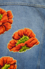 Load image into Gallery viewer, Upcycled Denim Jacket with Wool Poppy Motif | L