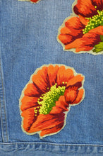 Load image into Gallery viewer, Upcycled Denim Jacket with Wool Poppy Motif | L