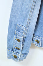 Load image into Gallery viewer, Upcycled Denim Jacket with Wool Poppy Motif | L