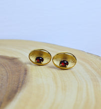 Load image into Gallery viewer, Vintage Krementz Gold Tone Oval Cuff Links with Ruby | 1950s