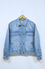 Load image into Gallery viewer, Upcycled Denim Jacket with Wool Poppy Motif | L