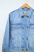 Load image into Gallery viewer, Upcycled Denim Jacket with Wool Poppy Motif | L