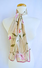 Load image into Gallery viewer, Beige, Pink and Red Floral Silk Scarf
