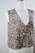 Load image into Gallery viewer, Up-Cycled Handcrafted Blue and Purple Berries and Blooms Tie-Front Vest | Small-Medium