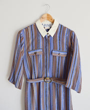 Load image into Gallery viewer, Striped Collared Shirt Dress with Ornate Belt | M