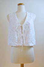 Load image into Gallery viewer, Up-cycled Handcrafted Checkered White Frill Tie-Front Vest | Small