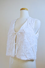 Load image into Gallery viewer, Up-cycled Handcrafted Checkered White Frill Tie-Front Vest | Small