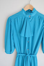 Load image into Gallery viewer, Bright Blue Ruffle Collared Dress with Faux Scarf | XS