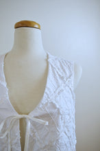 Load image into Gallery viewer, Up-cycled Handcrafted Checkered White Frill Tie-Front Vest | Small
