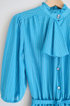 Load image into Gallery viewer, Bright Blue Ruffle Collared Dress with Faux Scarf | XS