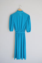 Load image into Gallery viewer, Bright Blue Ruffle Collared Dress with Faux Scarf | XS