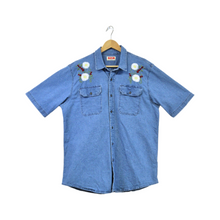Load image into Gallery viewer, Men's Upcycled Daisy and Red Flowers Hand Embroidered Denim Shirt | L