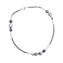 Load image into Gallery viewer, Up-cycled Hand Crafted Silver White Marble and Blue Beaded Short Layering Necklace