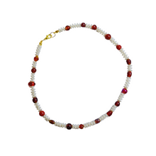 Load image into Gallery viewer, Up-cycled Hand-crafted Necklace with Red Glass and Textured Pearl Beads