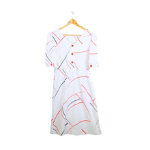 Load image into Gallery viewer, White Poplin Dress with Red and Black Geometric Print | 1980s | Small-Medium