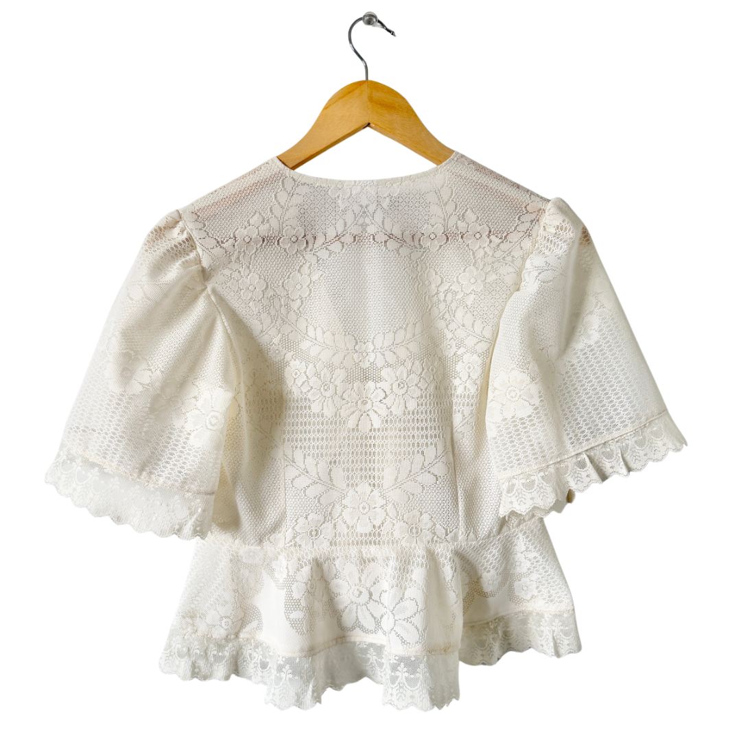 Recycled Floral Lace Ruffed Peplum Blouse | Extra-Small