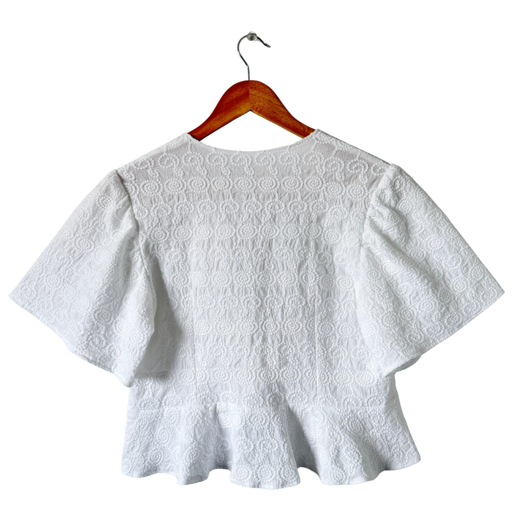 Recycled Textured Cotton Peplum Blouse | Small