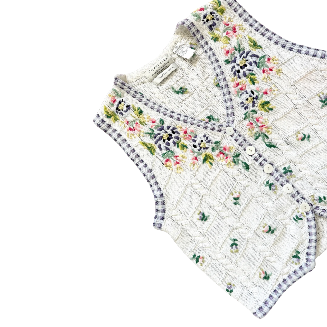 Portraits by Northern Isles Ramie and Cotton Floral Knit Vest | Medium