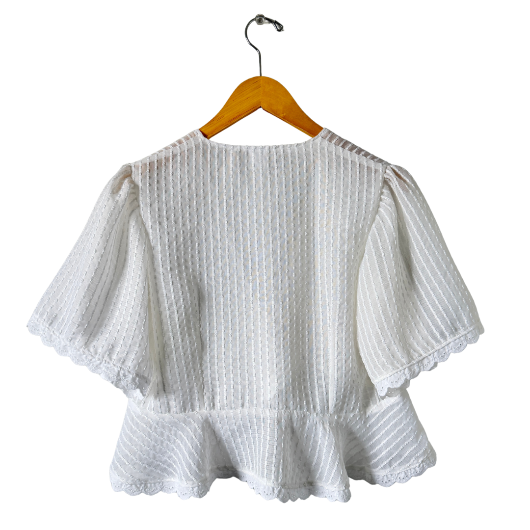 Recycled Sheer Striped Lace Peplum Blouse | 2XL