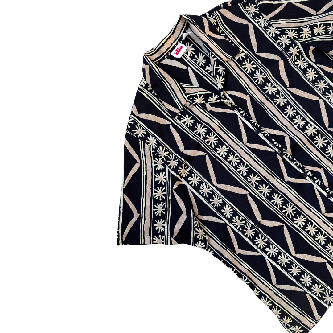 Alia Black and Beige Floral and Abstract Blouse | 2x-3x