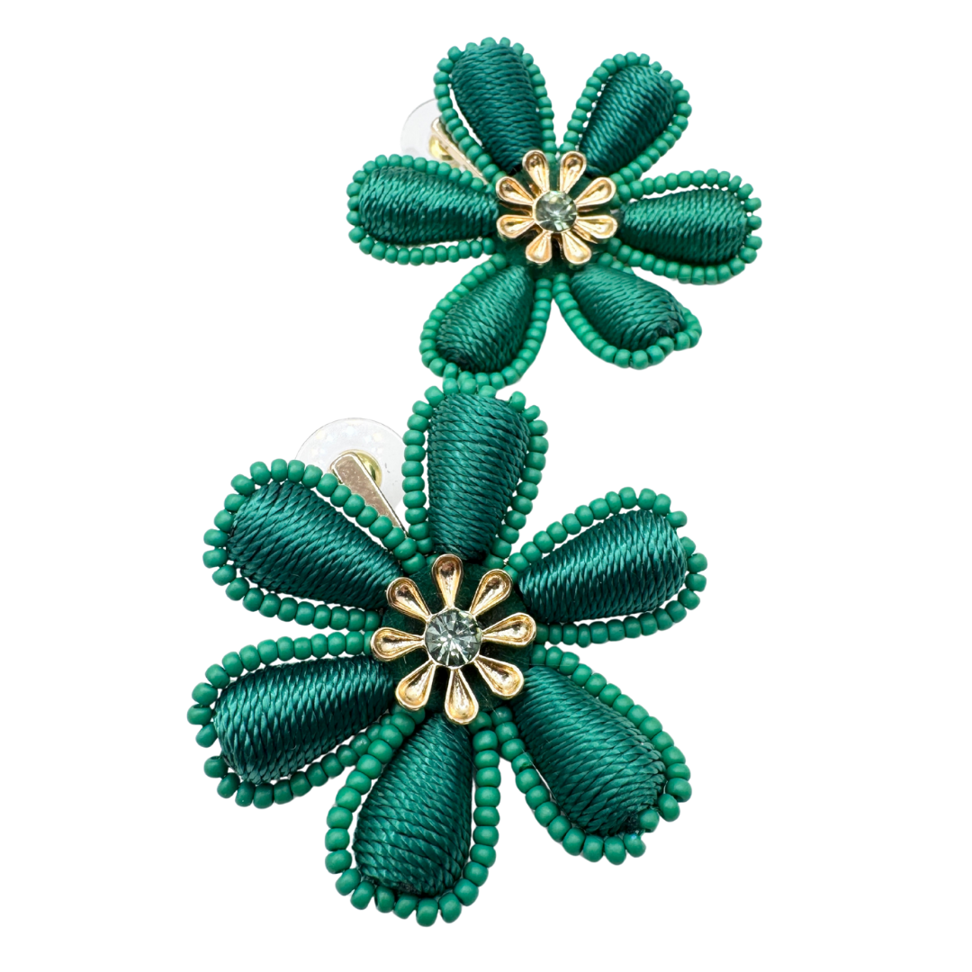 Lilly Pulitzer Bright Green Fabric Beaded Statement Earrings