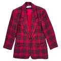 Vintage 1980s Diane Von Furstenberg Red Plaid Tweed Wool Blazer - Medium