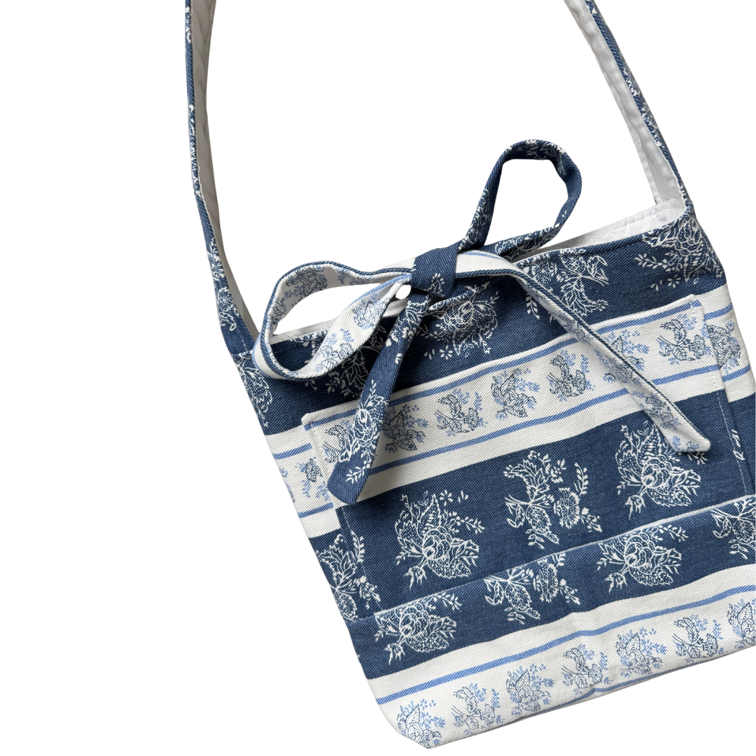 Recycled Blue and White Floral Denim Bow Purse