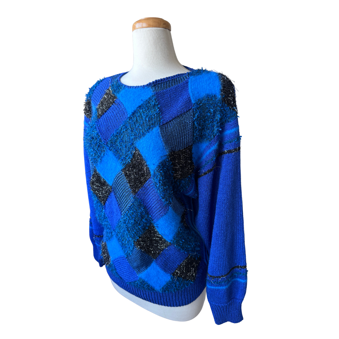 Lara Ferrante Blue Patchwork Sweater with Angora | Large