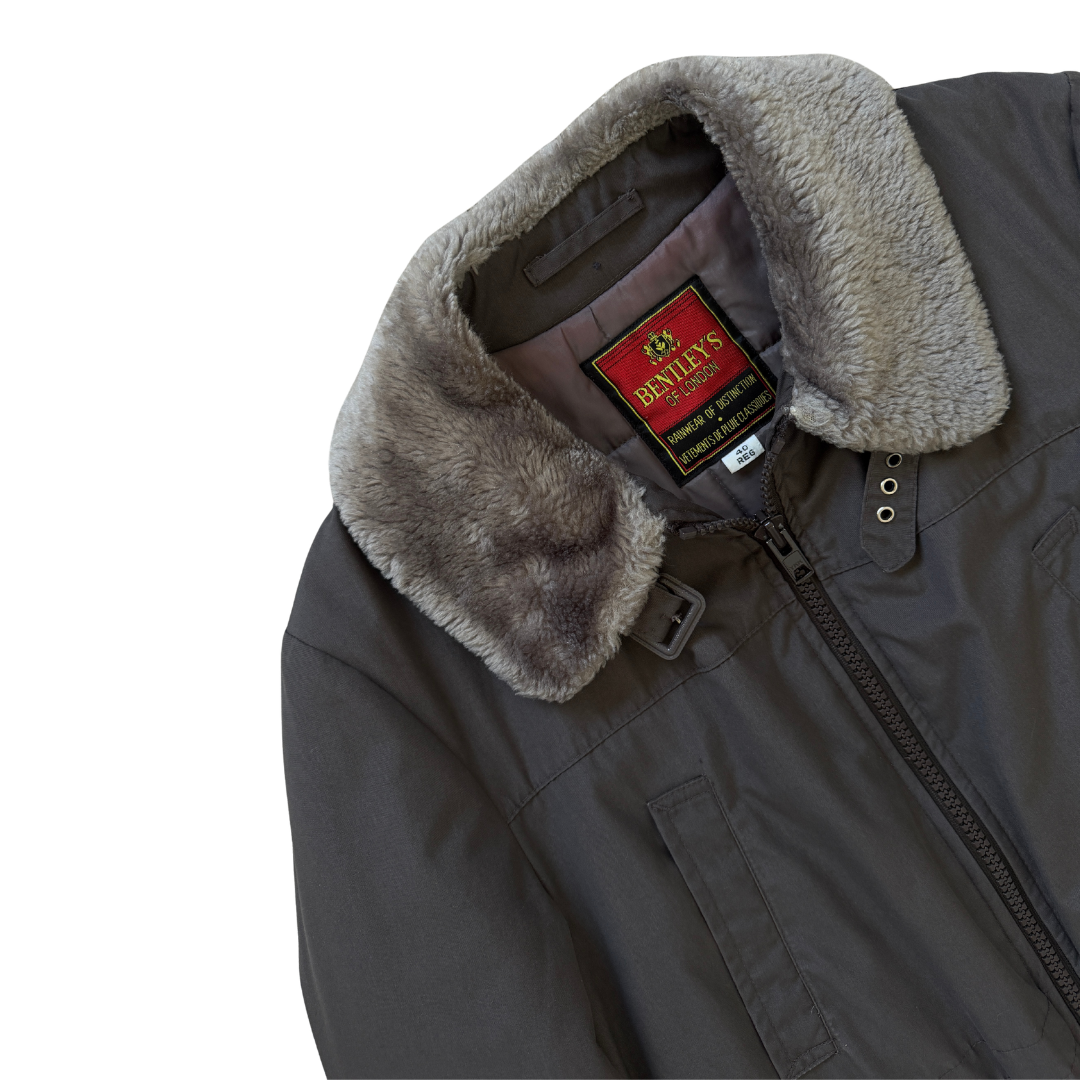 Men's Bentley's of London Gray Faux Fur Collared Coat | Medium - Large