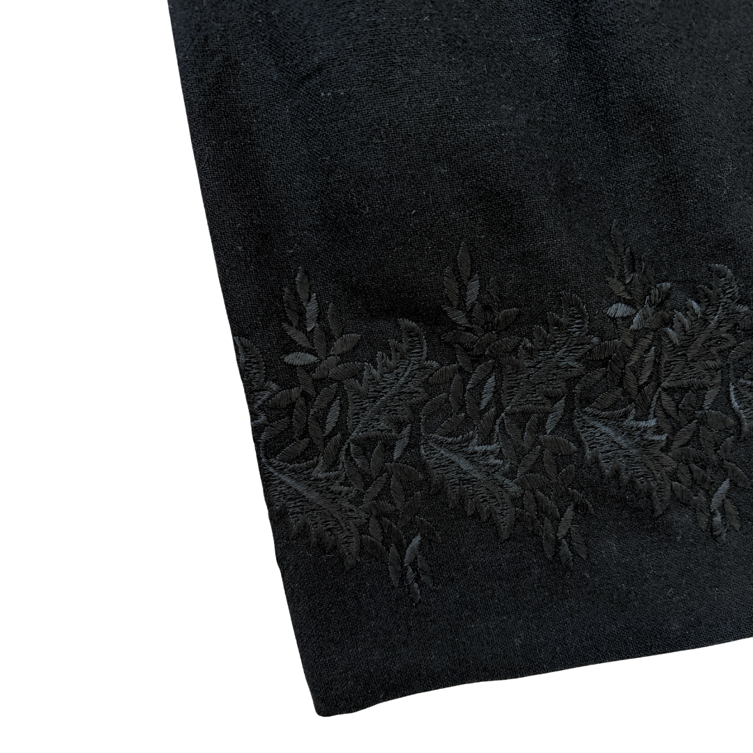 Black Wool Floral Embroidered Midi Skirt | Small-Medium