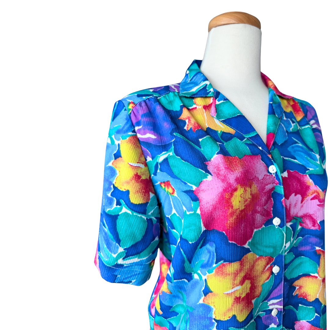 Multicolored Bright Floral Blouse | Medium-Large