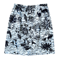 Vintage 80s Navy and Light Blue Safari Print Button Front Midi Skirt | Small